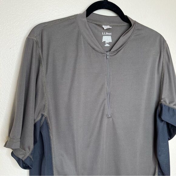 LL Bean Comfort Bicycling Biking Jersey Olive Gray Zipper Pocket Men Medium - Picture 2 of 12